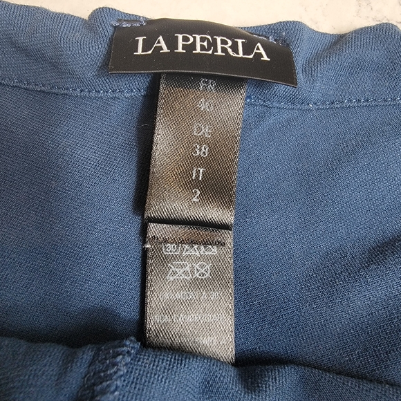 La Perla Souple Blue Lace Trim Drawstring Mini Shorts Size 2 Small - Picture 8 of 12